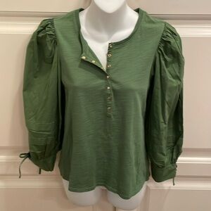 Nation Ltd Dixie poplin sleeve Henley top sz S